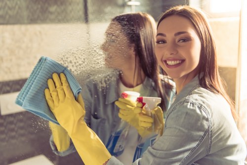 Belgravia Cleaners worker maintaining a safe and tidy cleaning area
